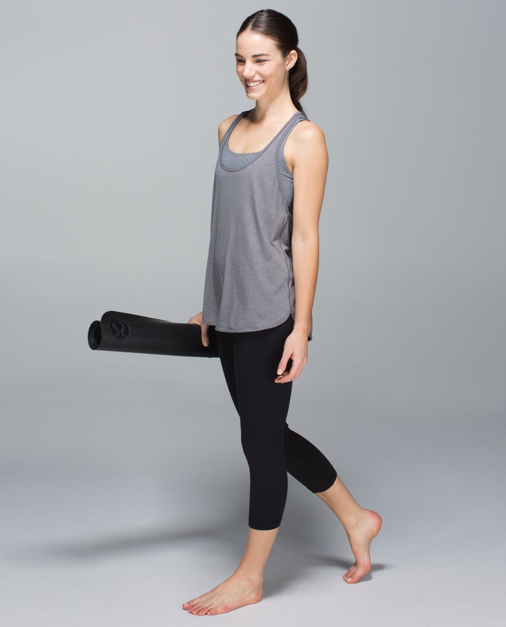 Lululemon Wunder Under Crop II *Full-On Luon (Roll Down) - Black / Capilano Stripe Heathered Deep Coal Black