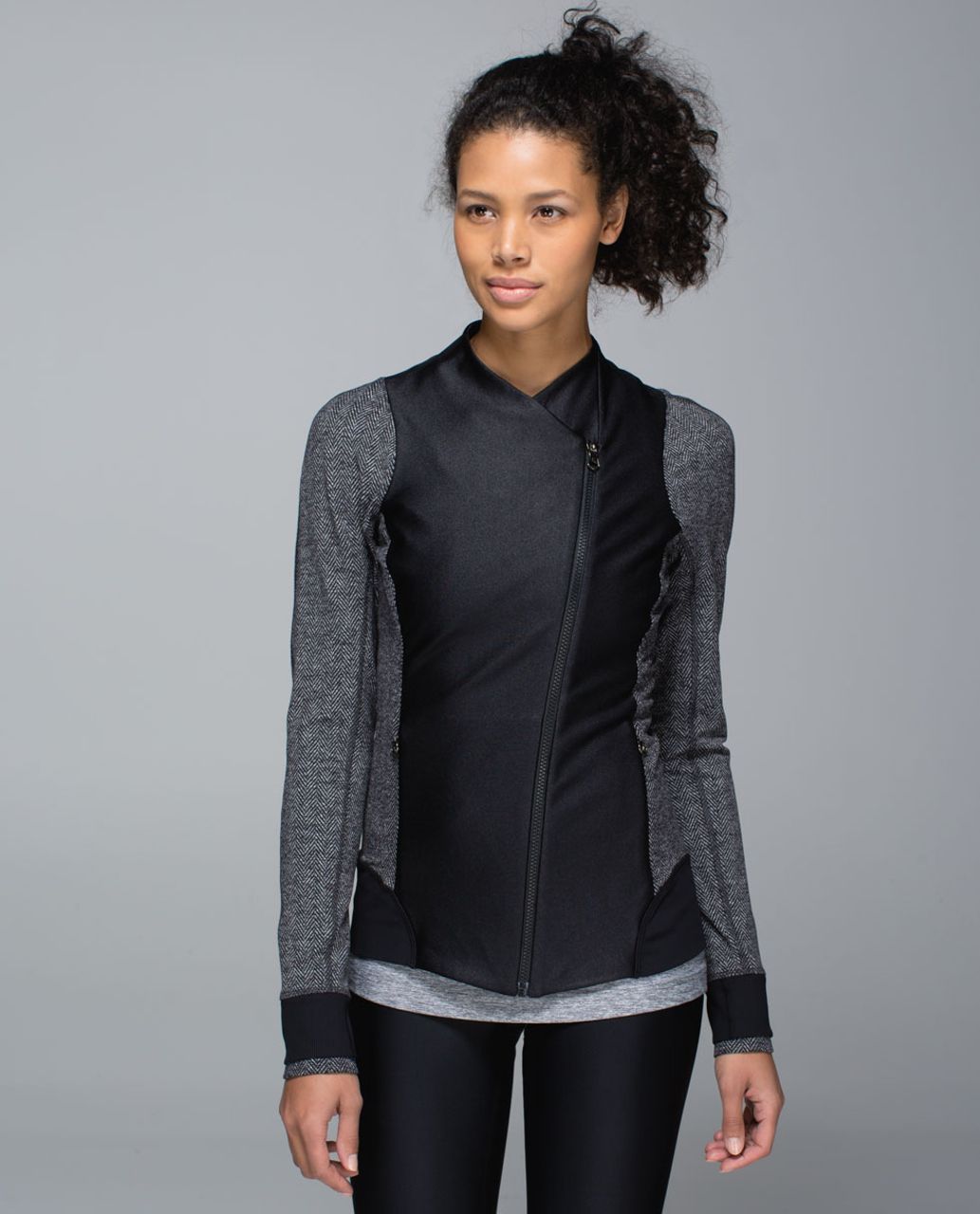 Lululemon Emerge Renewed Jacket - Black / Giant Herringbone Black Heathered  Black - lulu fanatics