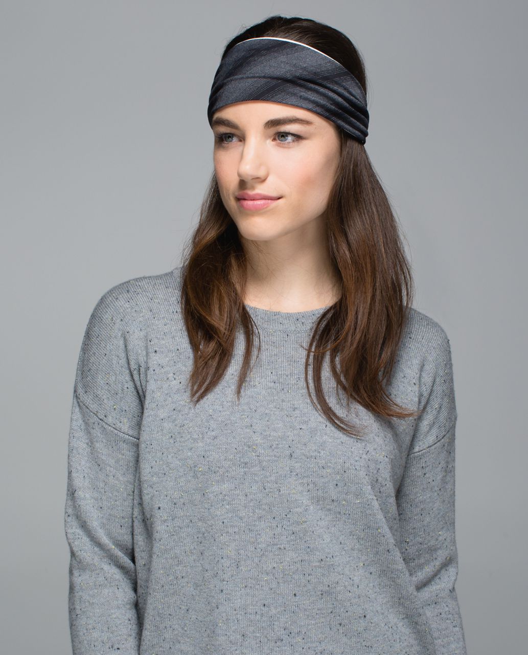 Lululemon Bang Buster Headband *Reversible - Capilano Stripe Heathered Deep Coal Black / White