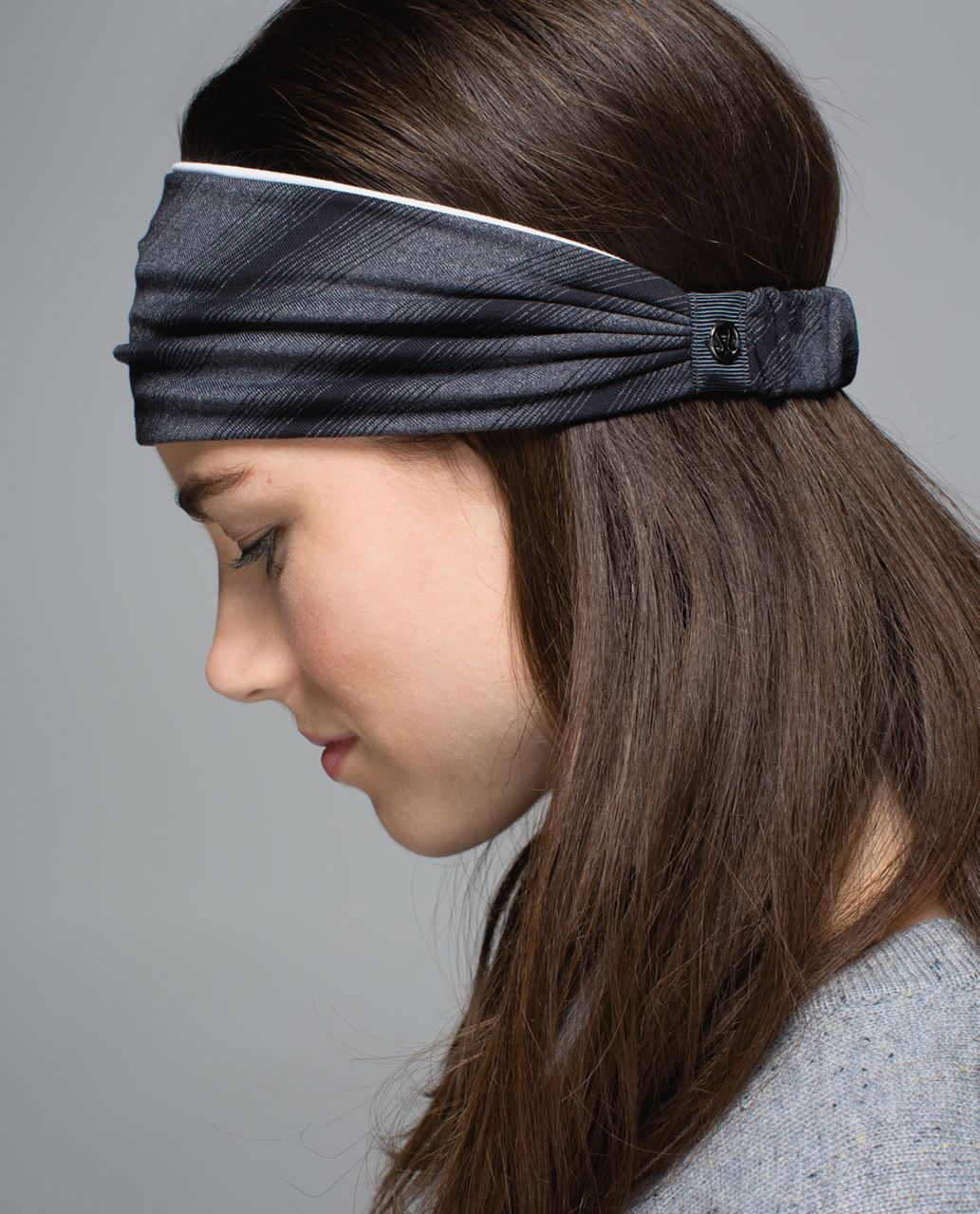 Lululemon Bang Buster Headband *Reversible - Capilano Stripe Heathered Deep Coal Black / White