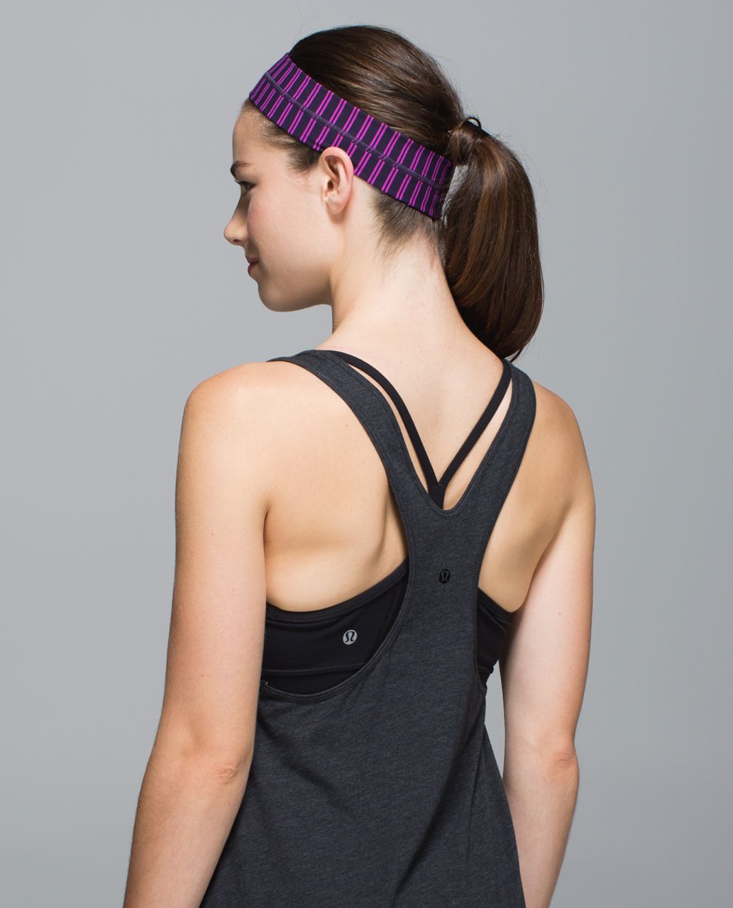 Lululemon Fly Away Tamer Headband - Double Trouble Stripe Ultra Violet Black Grape