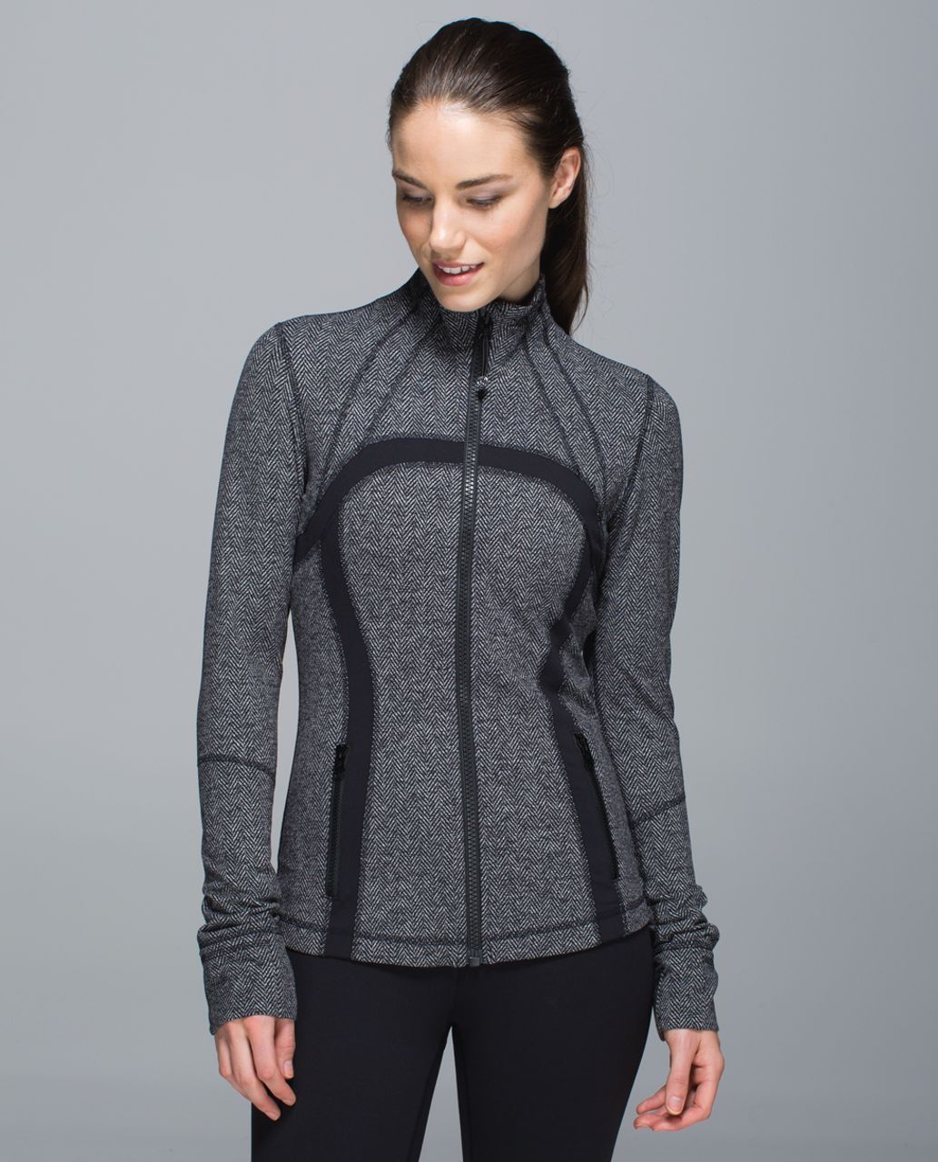 Lululemon Emerge Renewed Jacket - Black / Giant Herringbone Black Heathered  Black - lulu fanatics