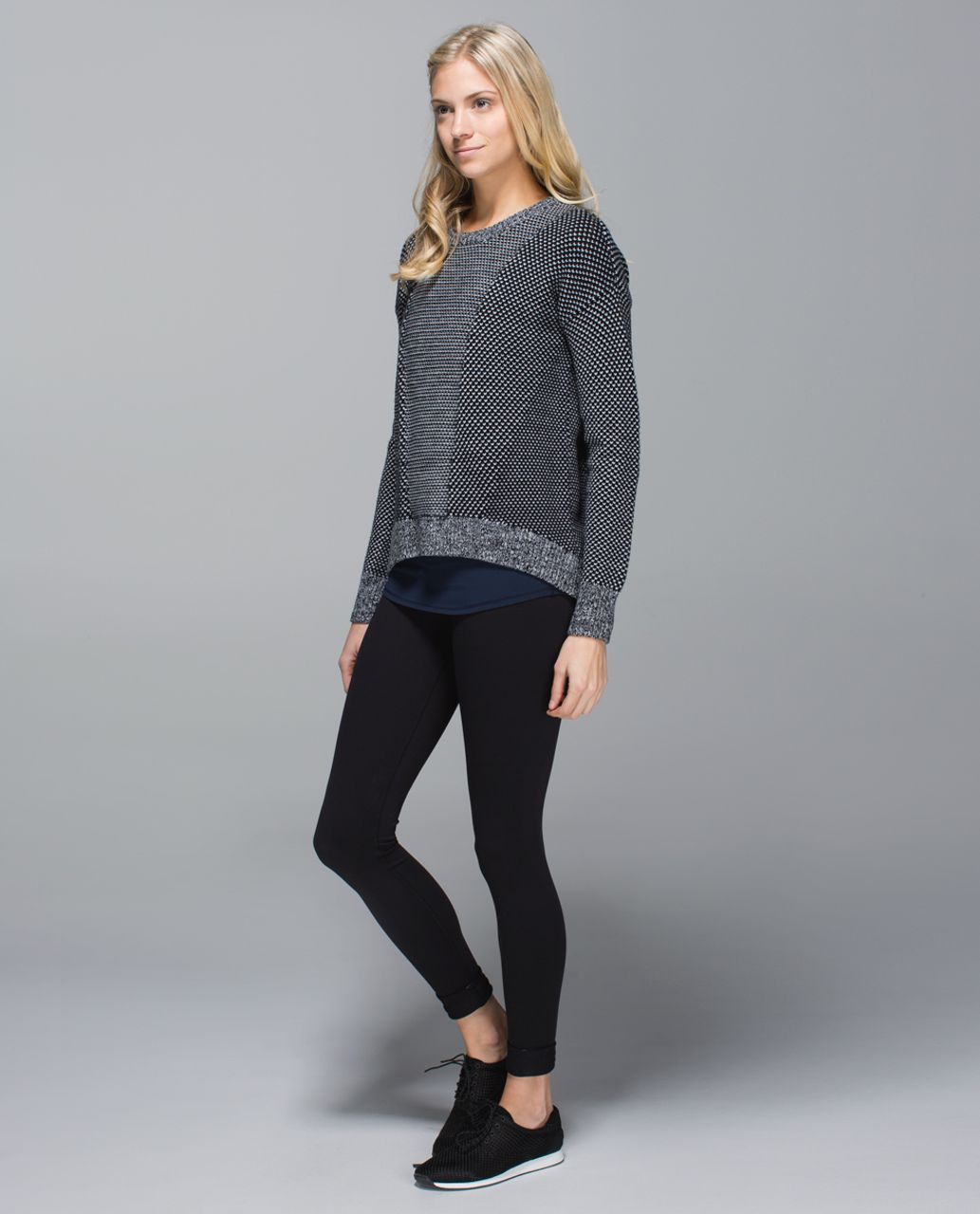 Lululemon Yogi Crew Sweater - Black / Heathered Light Grey