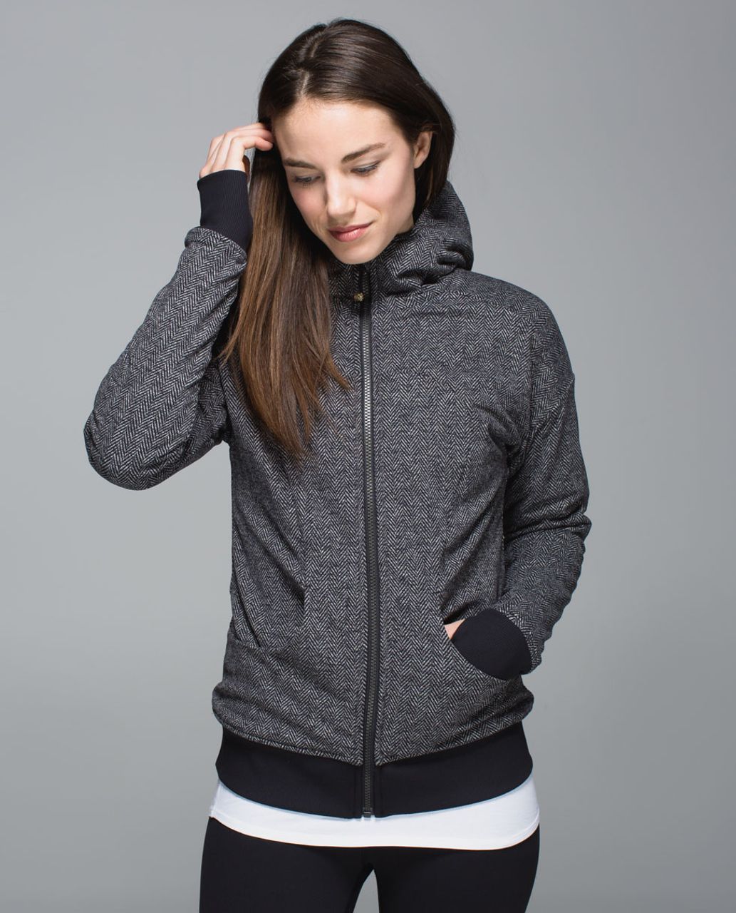 Lululemon Embrace Hoodie *Luscious - Giant Herringbone Black Heathered Black