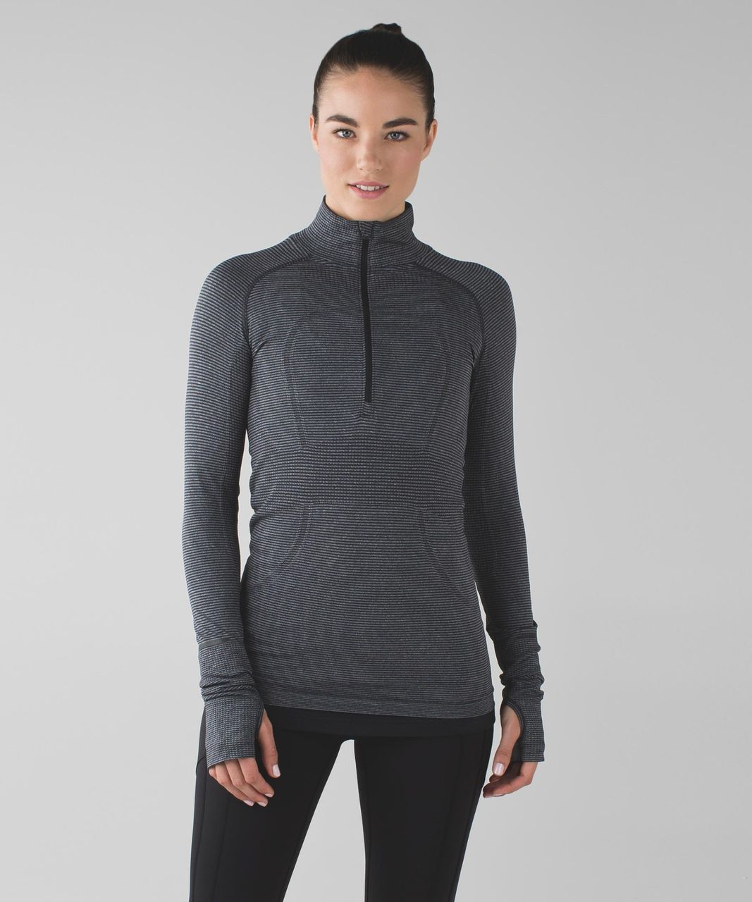 Lululemon Run: Swiftly Tech Long Sleeve Crew - Tonka Stripe Heathered Black  Black - lulu fanatics