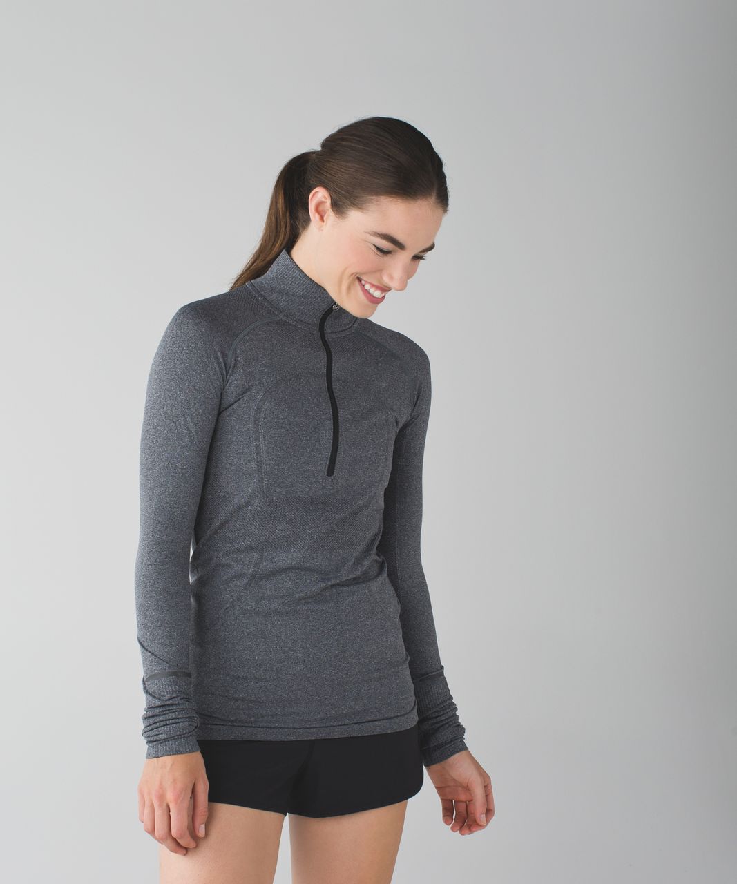 Lululemon Base Runner 1/2 Zip - Heathered Herringbone Heathered Black Black  - lulu fanatics