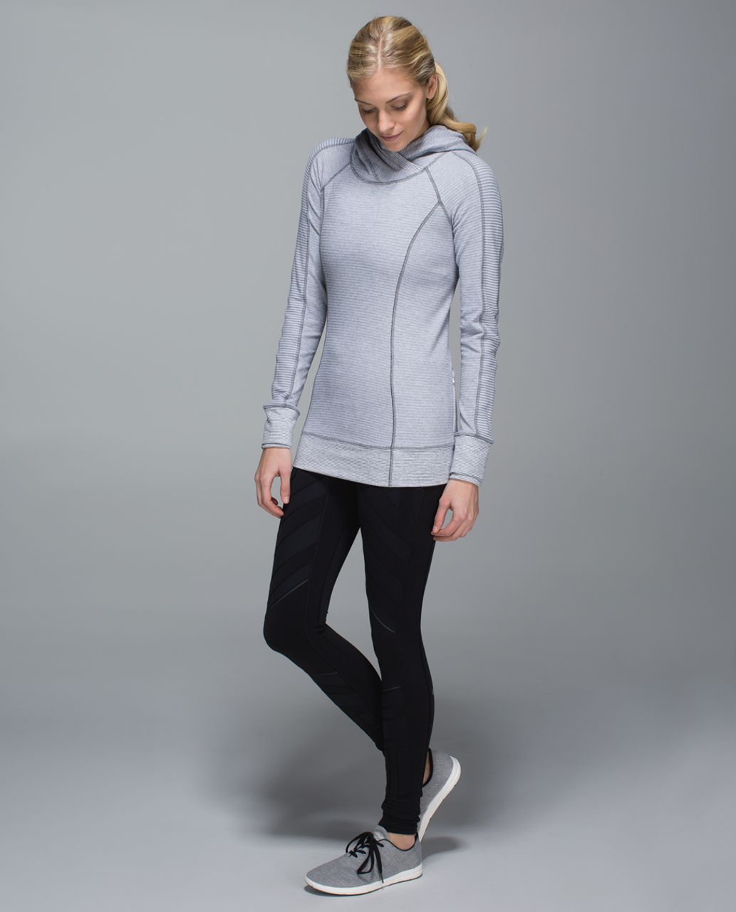 Lululemon Think Fast Hoodie - Mini Check Pique White Heathered Slate / Tonka Stripe Heathered Slate White