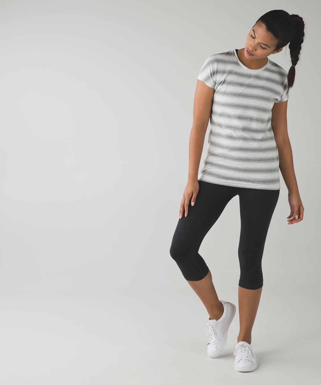 Lululemon Find Your Zen Short Sleeve - Capilano Stripe Heathered White Heathered Medium Grey