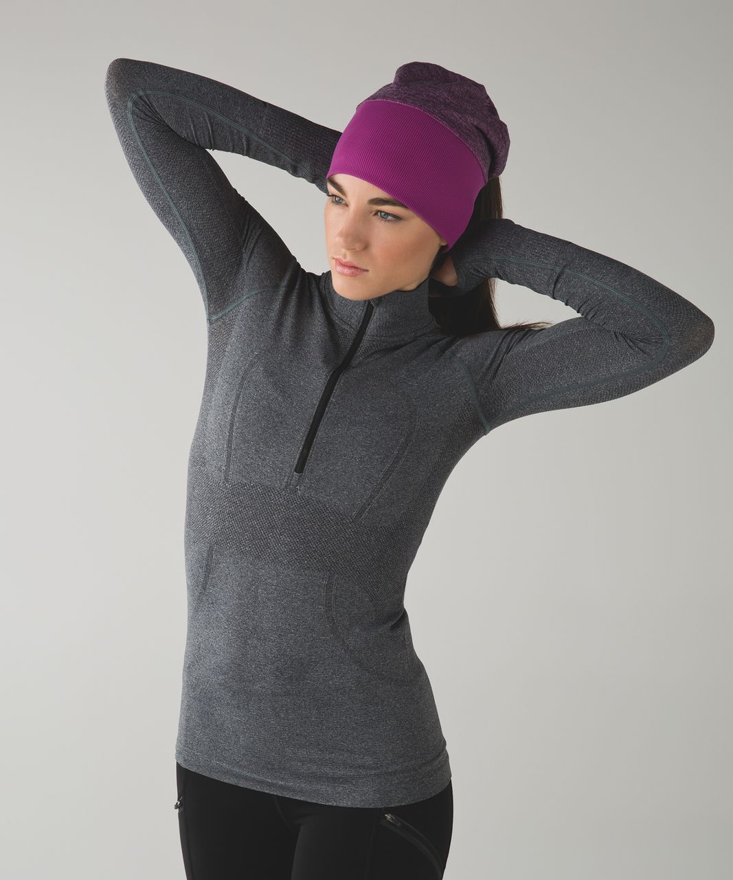 Lululemon Run With Me Toque - Mini Check Pique Ultra Violet Heathered Black / Ultra Violet