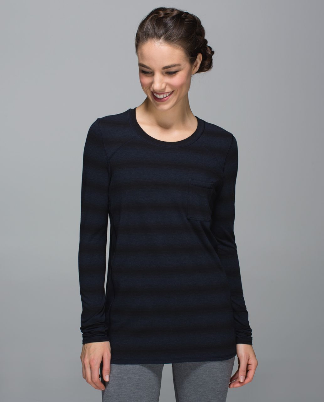 Lululemon Find Your Zen Long Sleeve - Capilano Stripe Heathered Inkwell Black