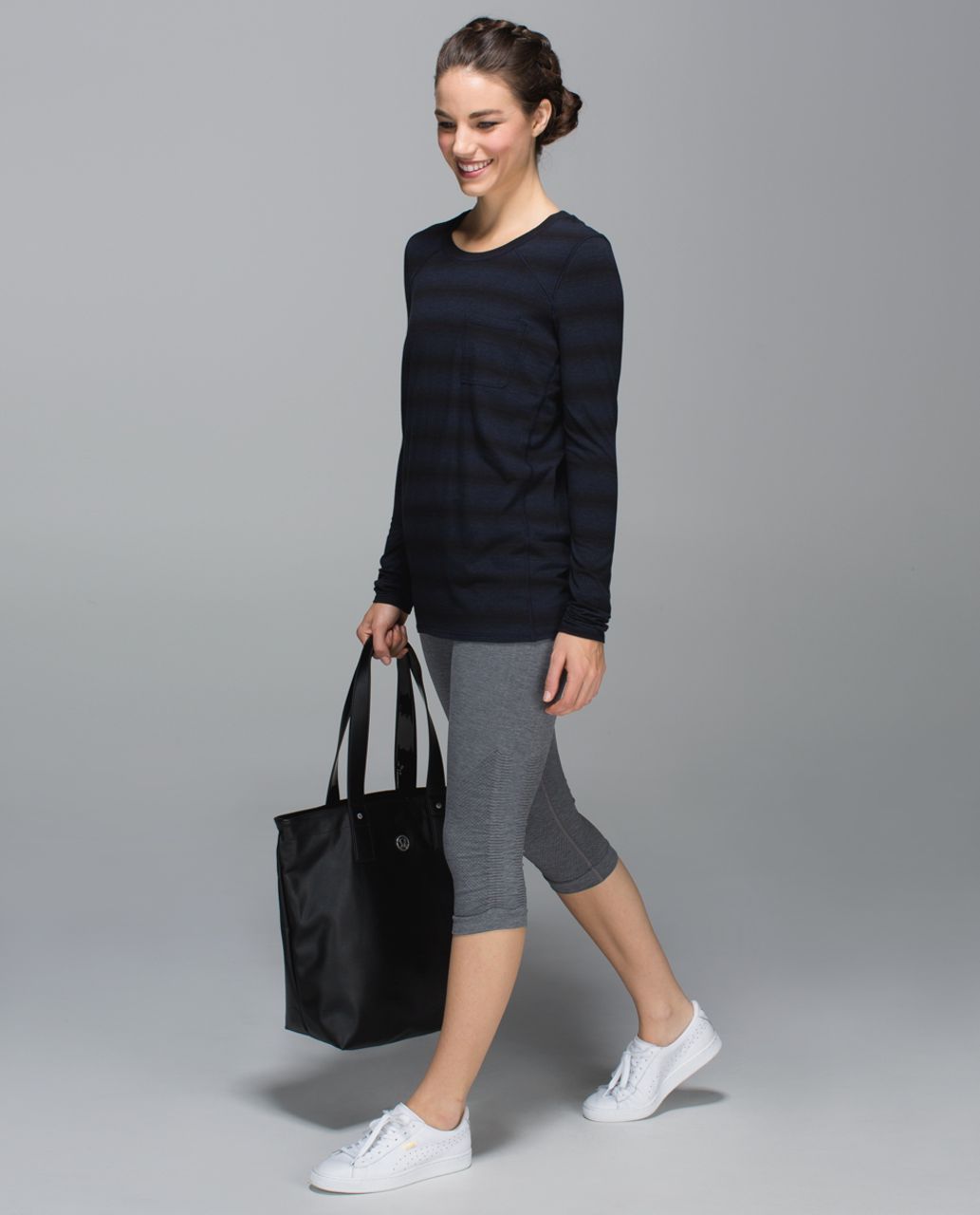 Lululemon Find Your Zen Long Sleeve - Capilano Stripe Heathered Inkwell Black