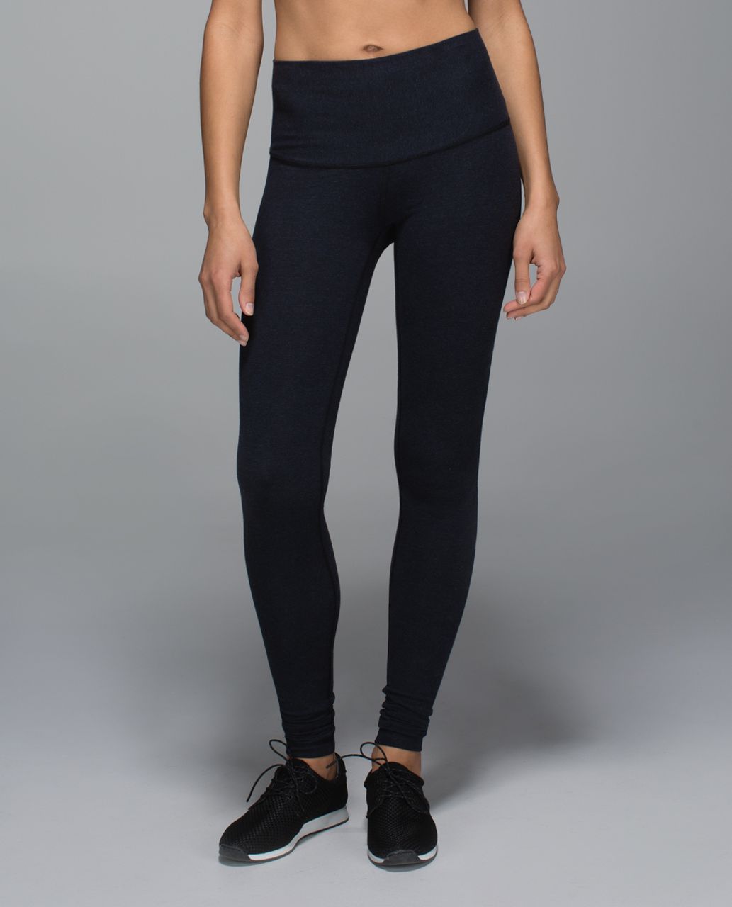 LULULEMON Wunder Under Roll Down Practice Cotton Leggings in Heathered Black