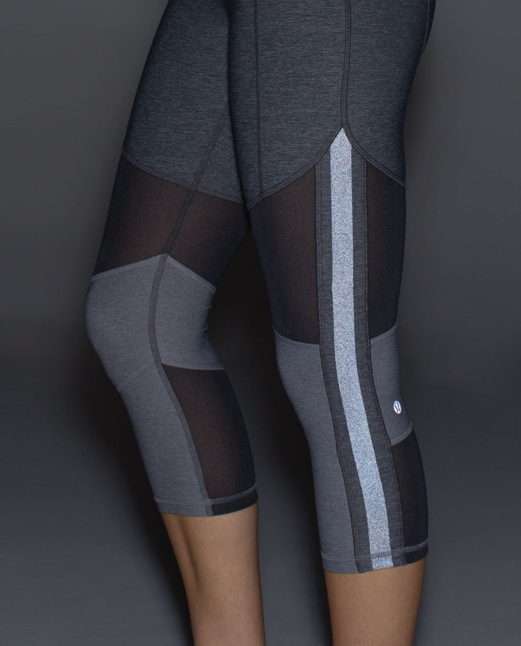 Lululemon Mesh With Me Crop - Heathered Deep Coal / Deep Coal / Heathered Slate