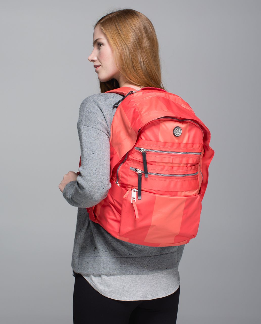 Lululemon Pack To Reality Backpack - Bold Stripe Atomic Red Plum Peach / Deep Coal