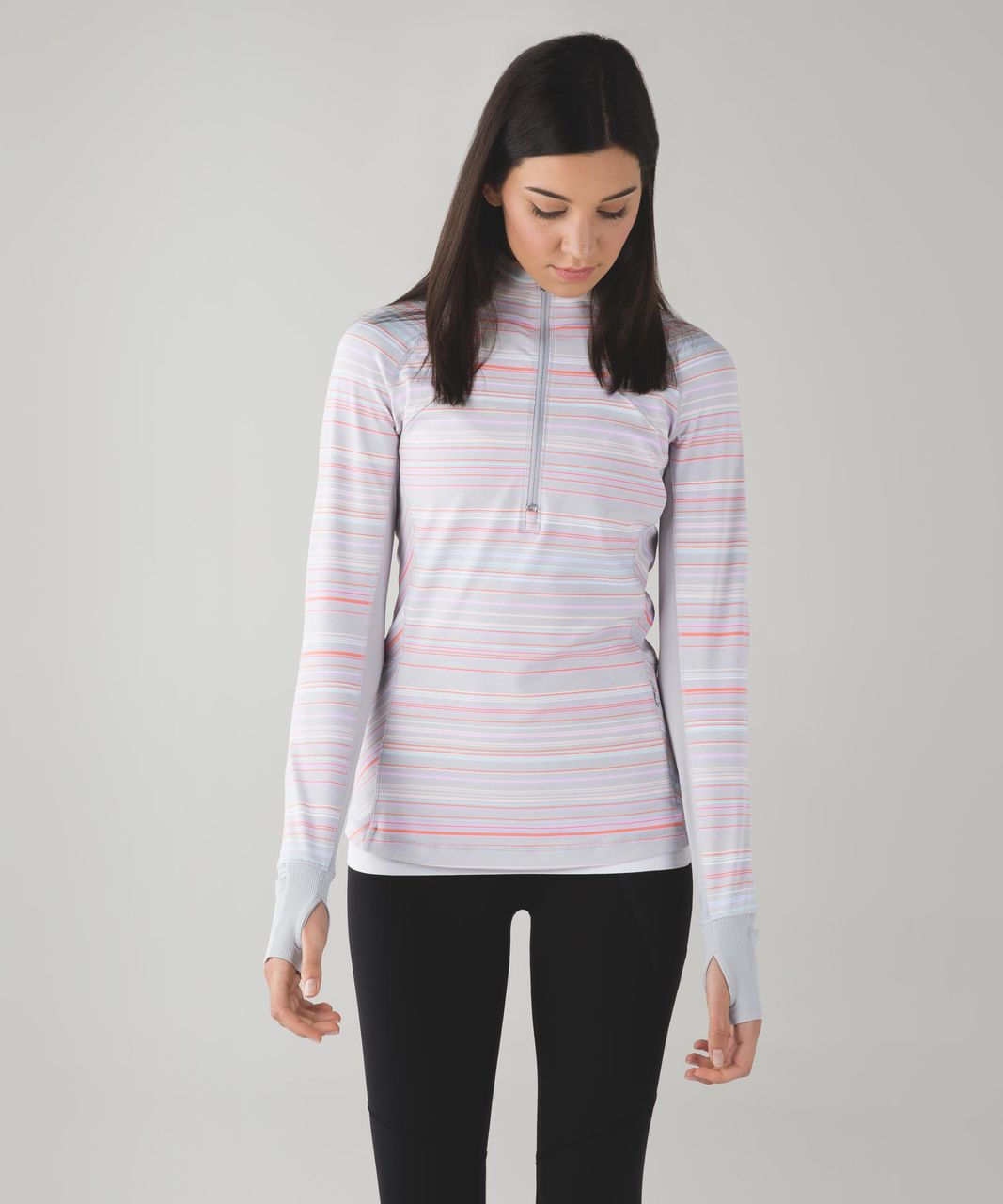 Lululemon Race With Grace 1/2 Zip II - Sanctity Stripe Heathered Silver Spoon Multi / Silver Spoon