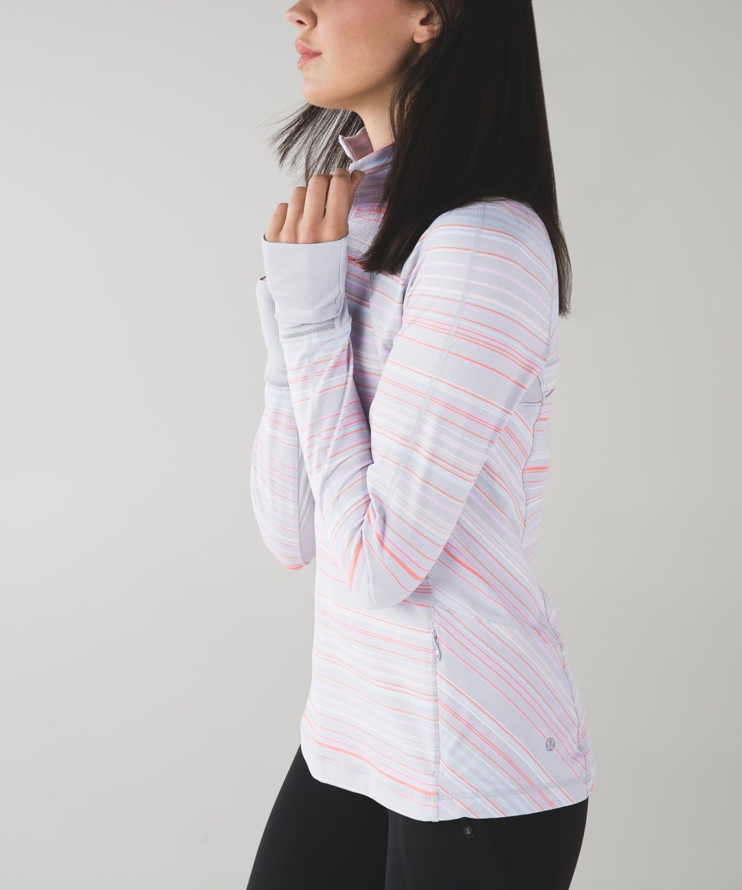 Lululemon Race With Grace 1/2 Zip II - Sanctity Stripe Heathered Silver Spoon Multi / Silver Spoon