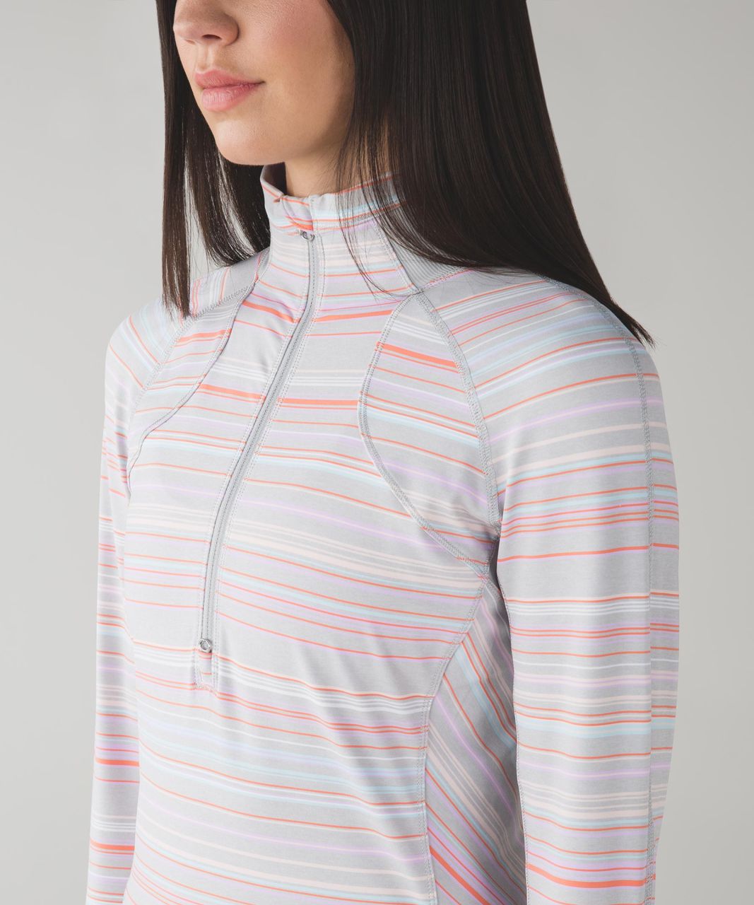 Lululemon Race With Grace 1/2 Zip II - Sanctity Stripe Heathered Silver Spoon Multi / Silver Spoon