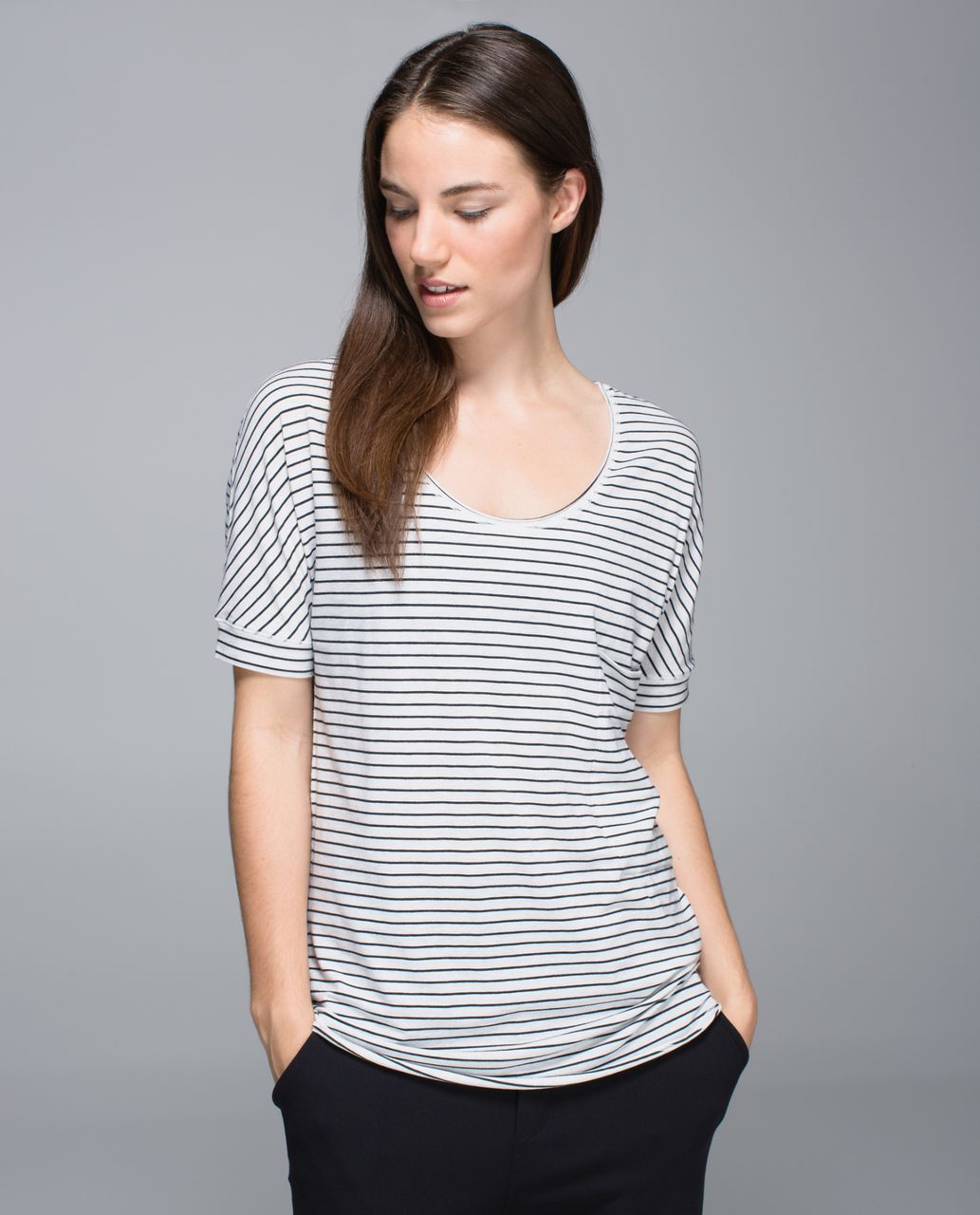 Lululemon Ravi Tee - Parallel Stripe Heathered White Heathered Black