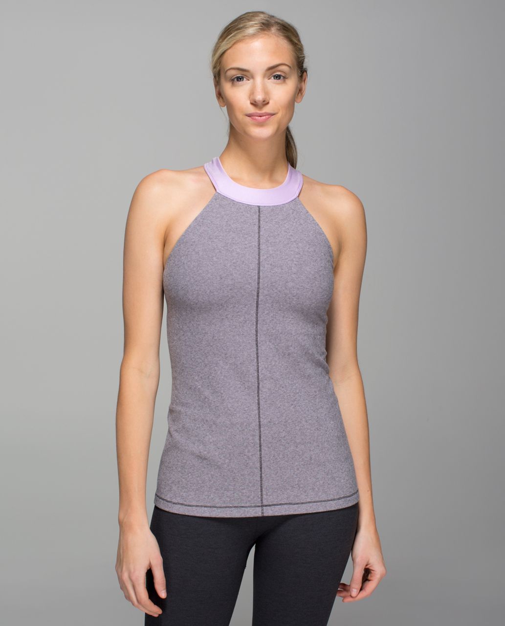 Lululemon Motivate Tank - Wee Stripe Heathered Dark Grey Pretty Purple