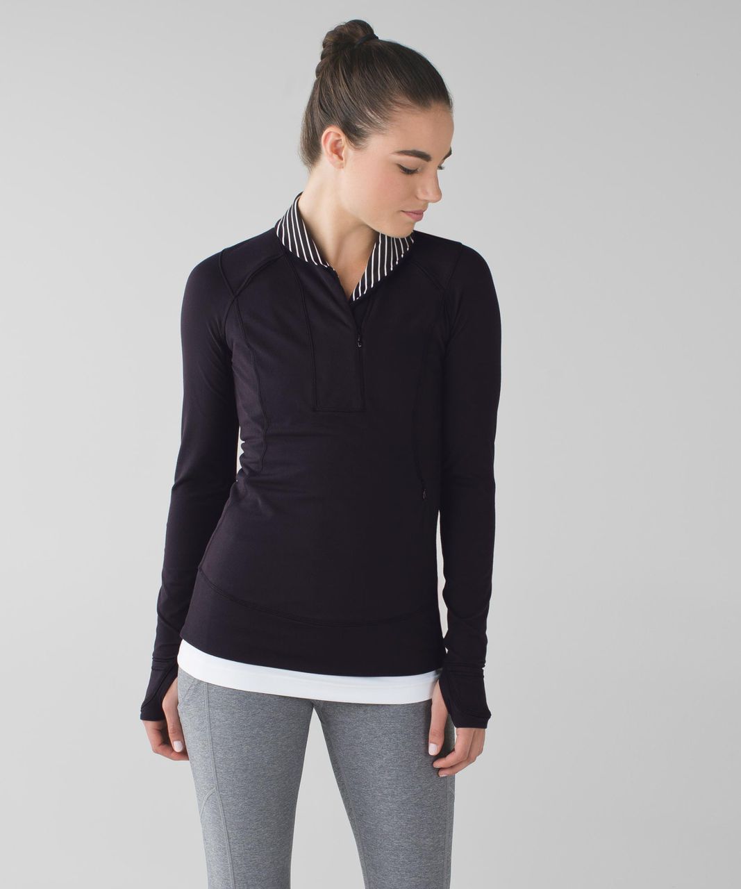 Lululemon Think Fast Pullover - Black / Parallel Stripe Black White