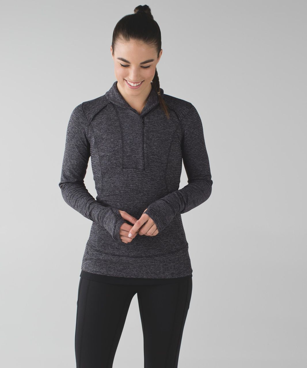 Lululemon Think Fast Pullover - Mini Check Pique Black Heathered Black