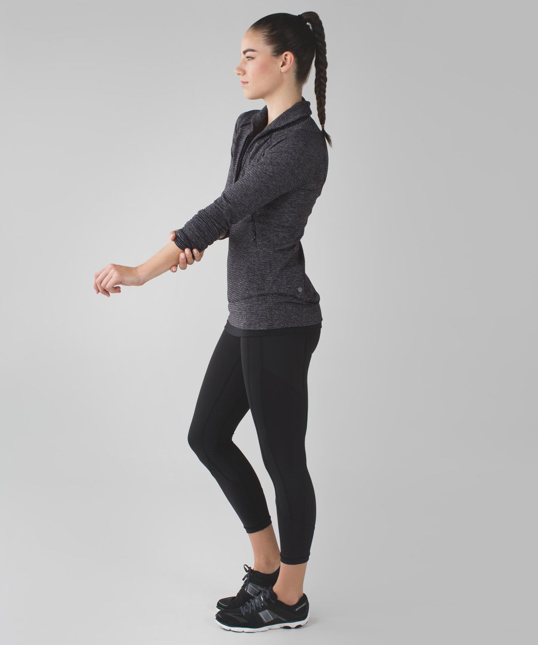 Lululemon Think Fast Pullover - Mini Check Pique Black Heathered Black