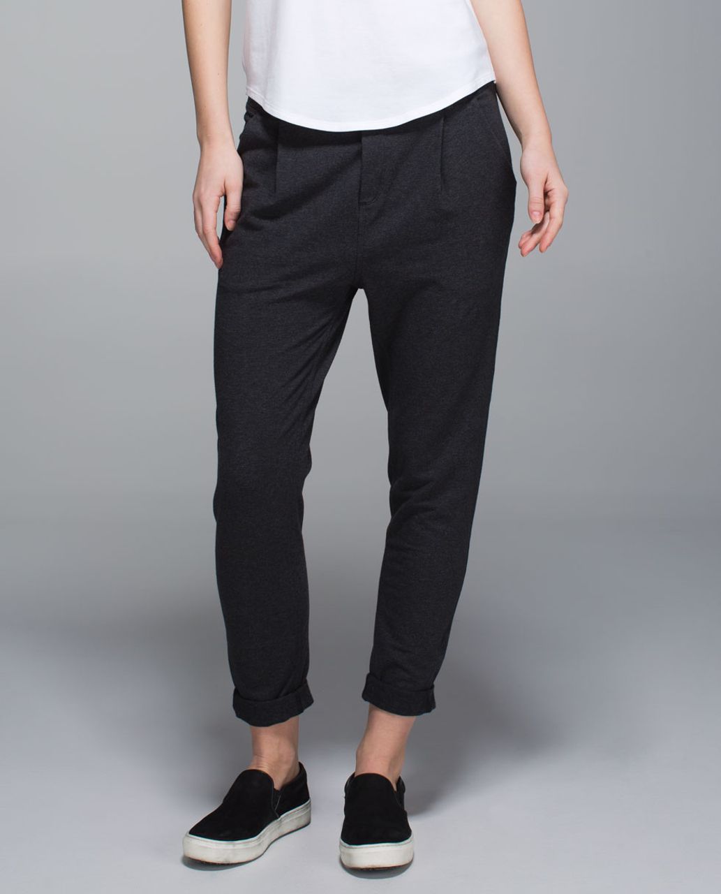 Lululemon Stress Less Pant - Heathered Marled Black / Black - lulu fanatics