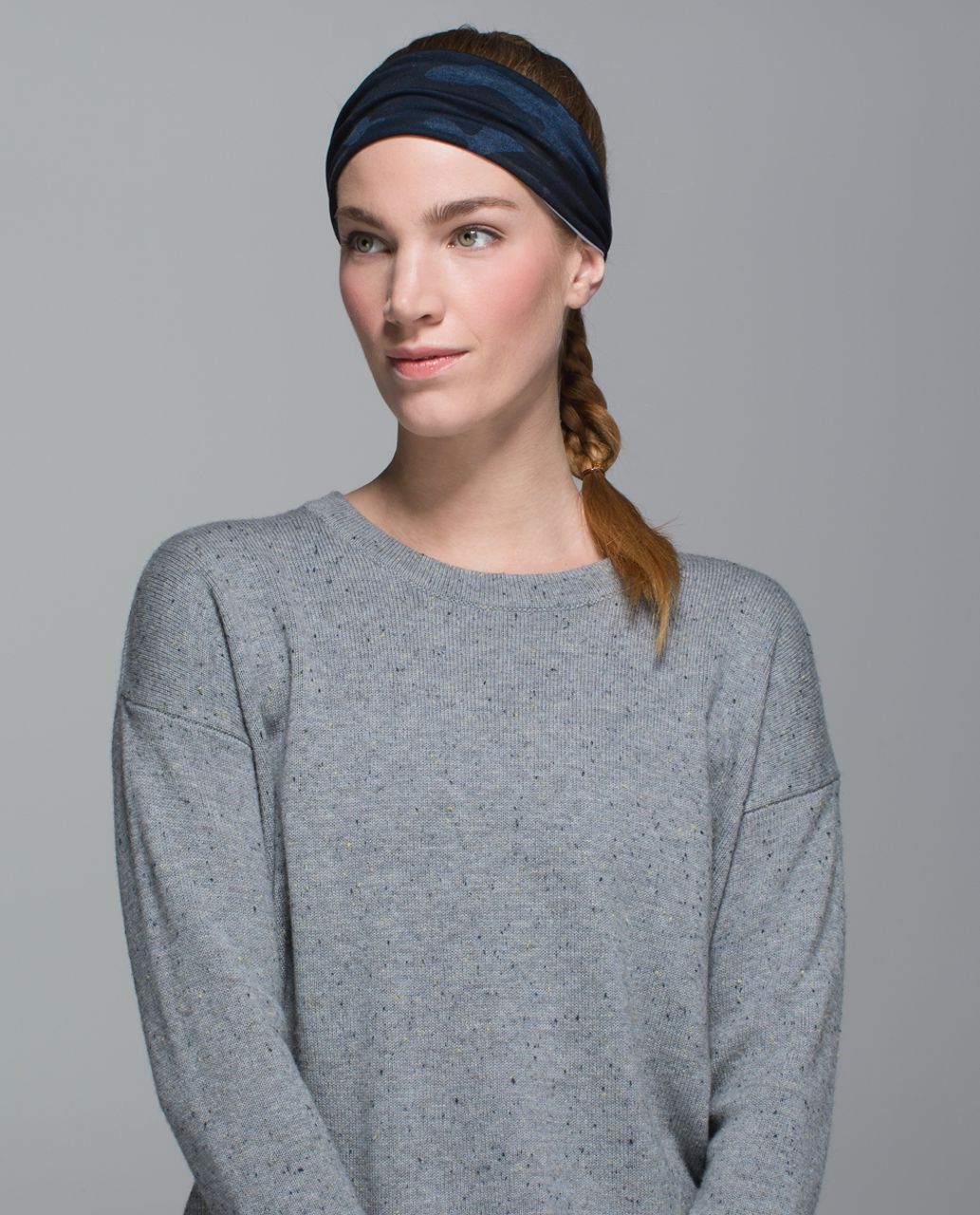 Lululemon Bang Buster Headband *Reversible - Heathered Texture Lotus Camo Oil Slick Blue / Caspian Blue