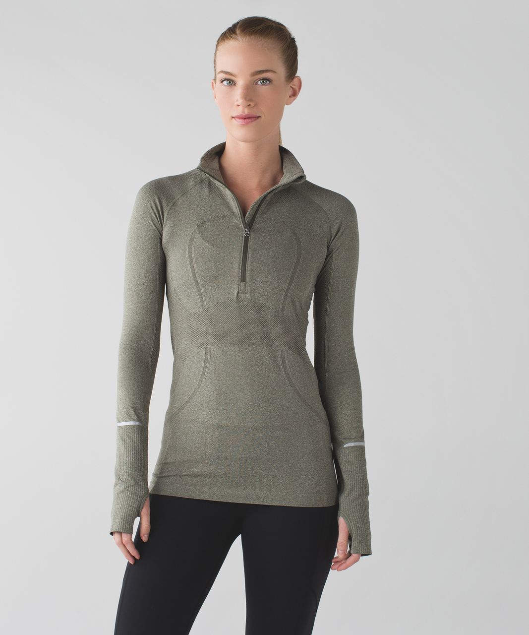 Lululemon Run:  Swiftly Tech 1/2 Zip - Heathered Fatigue Green