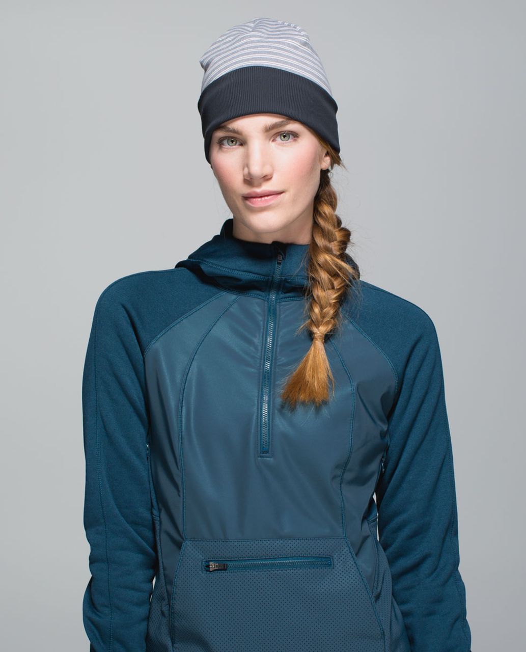 Lululemon Run With Me Toque - Double Trouble Stripe Neutral Blush Heathered Slate / Heathered Slate / Deep Coal