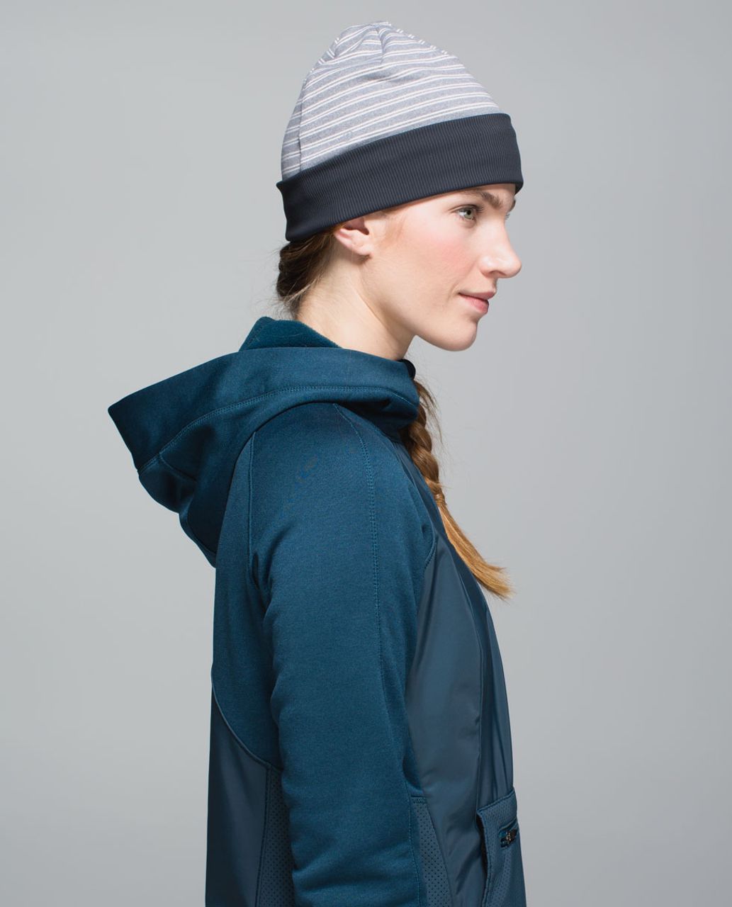 Lululemon Run With Me Toque - Double Trouble Stripe Neutral Blush Heathered Slate / Heathered Slate / Deep Coal