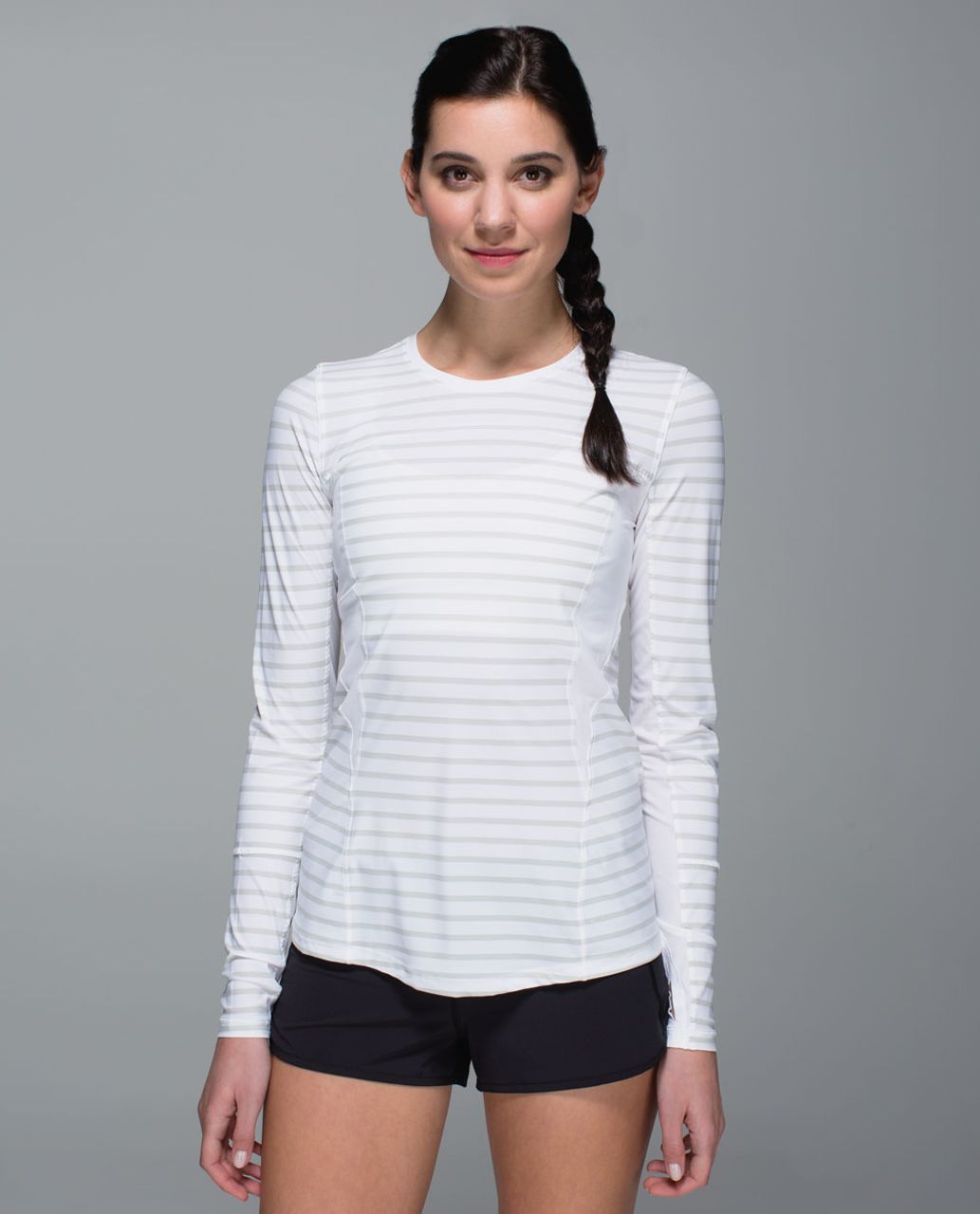 Lululemon Runbeam Long Sleeve - Yachtie Stripe Printed White Silver Spoon / White