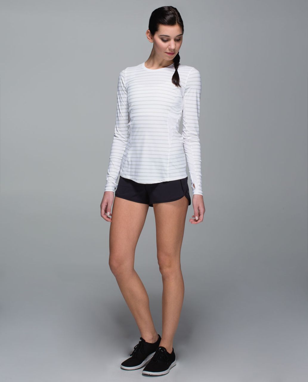 Lululemon Runbeam Long Sleeve - Yachtie Stripe Printed White Silver Spoon / White