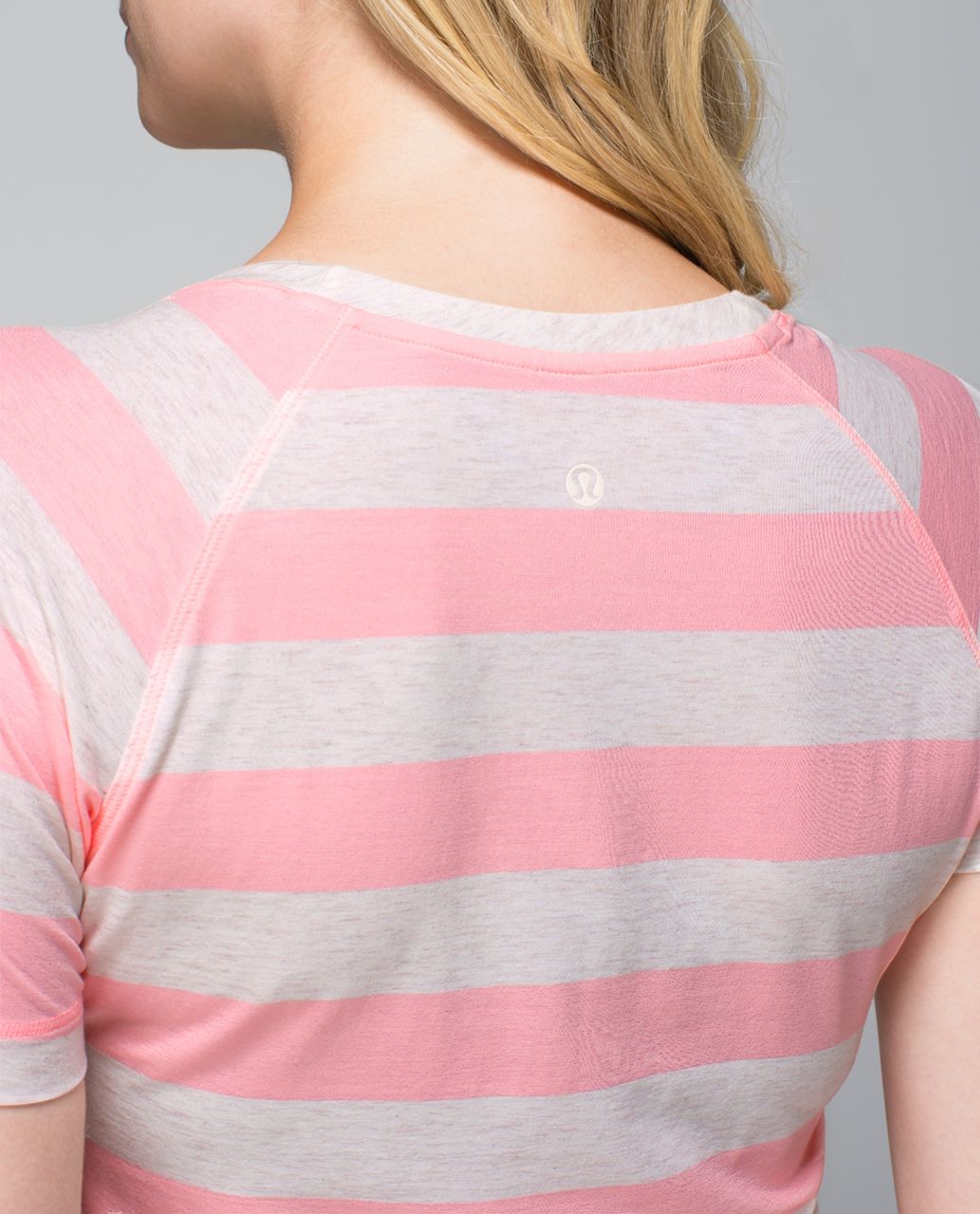 Lululemon Dhyana Short Sleeve - Steep Stripe Bleached Coral Heathered Angel White Horizontal / Heathered Angel Wing