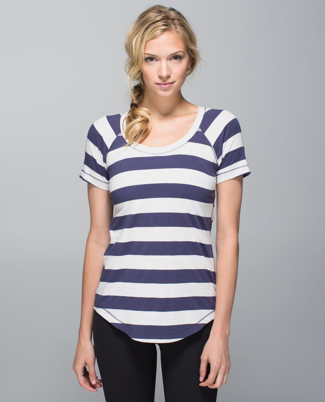 Lululemon Dhyana Short Sleeve - Steep Stripe Cadet Blue Heathered Angel White Horizontal / Heathered Angel Wing