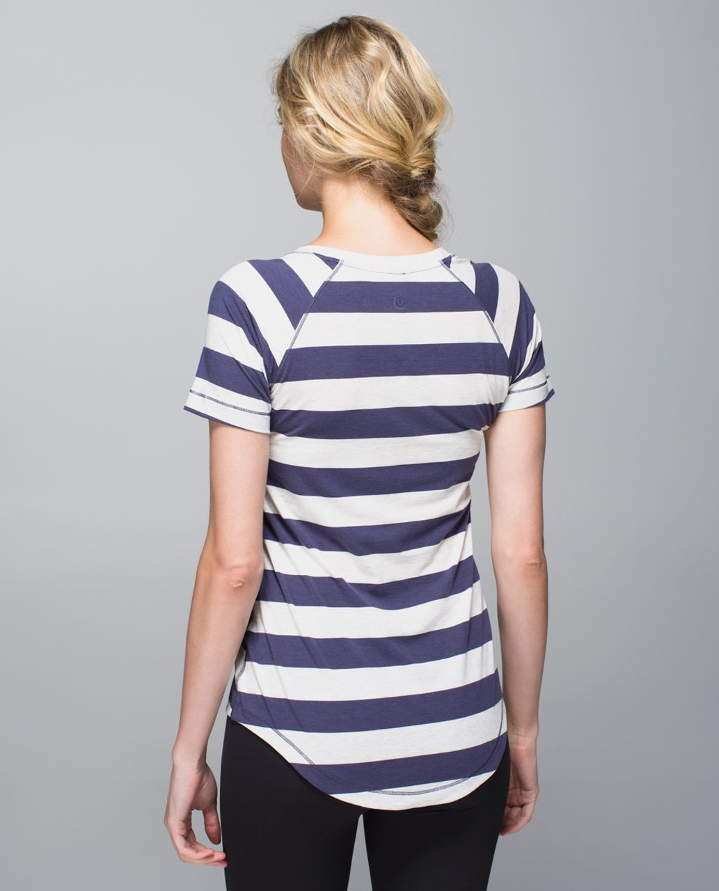 Lululemon Dhyana Short Sleeve - Steep Stripe Cadet Blue Heathered Angel White Horizontal / Heathered Angel Wing