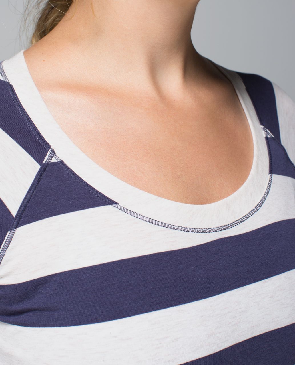 Lululemon Dhyana Short Sleeve - Steep Stripe Cadet Blue Heathered Angel White Horizontal / Heathered Angel Wing