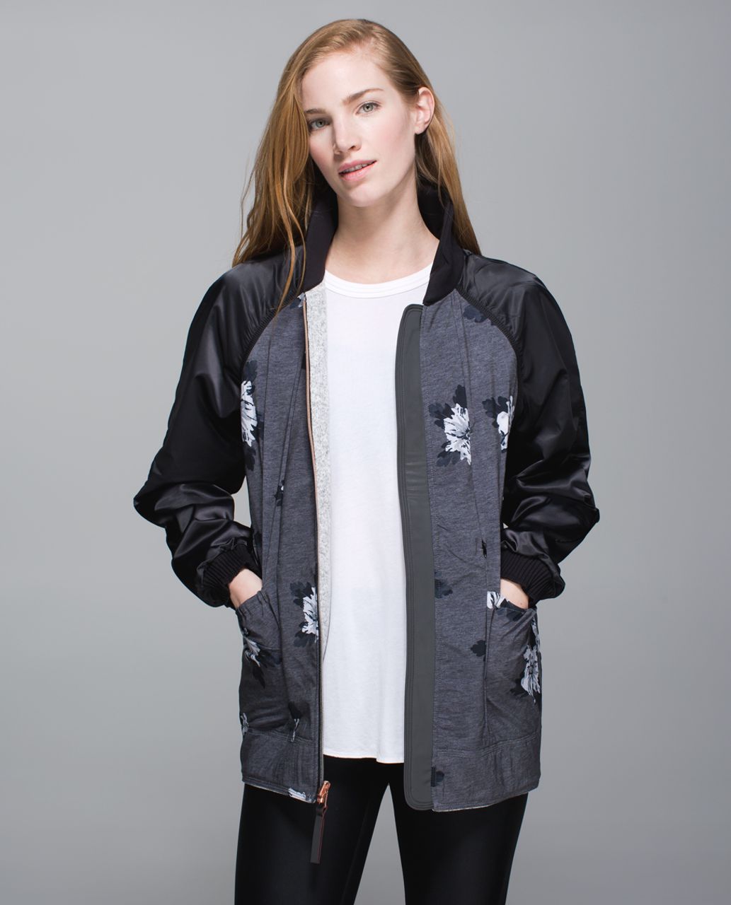 Lululemon Both Ways Bomber - Heathered White / Black / Atomic Flower Silver Spoon Black