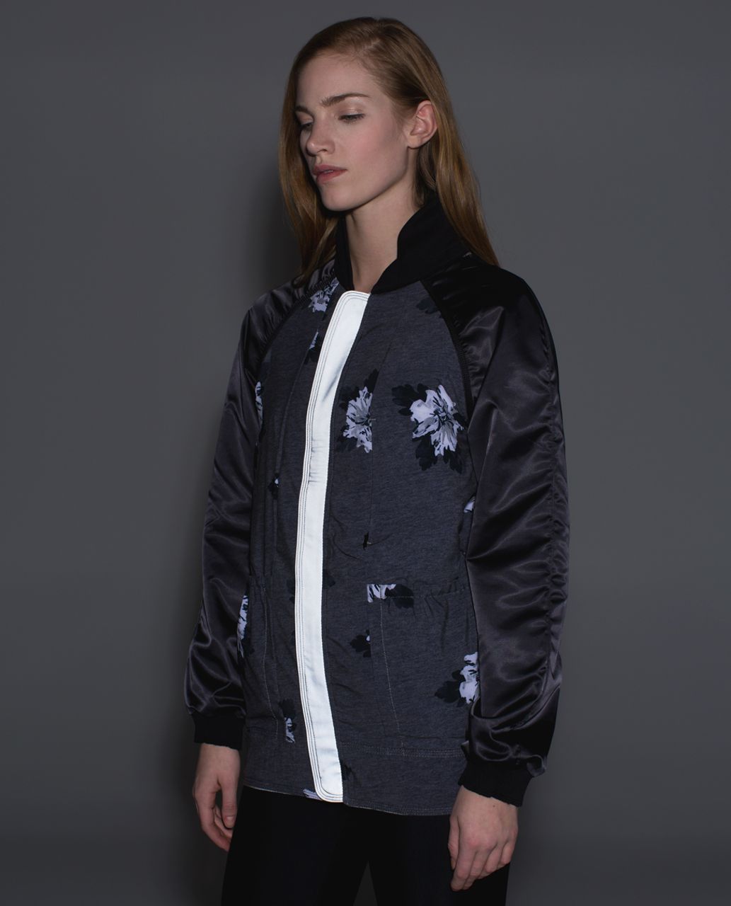 Lululemon Both Ways Bomber - Heathered White / Black / Atomic Flower Silver Spoon Black