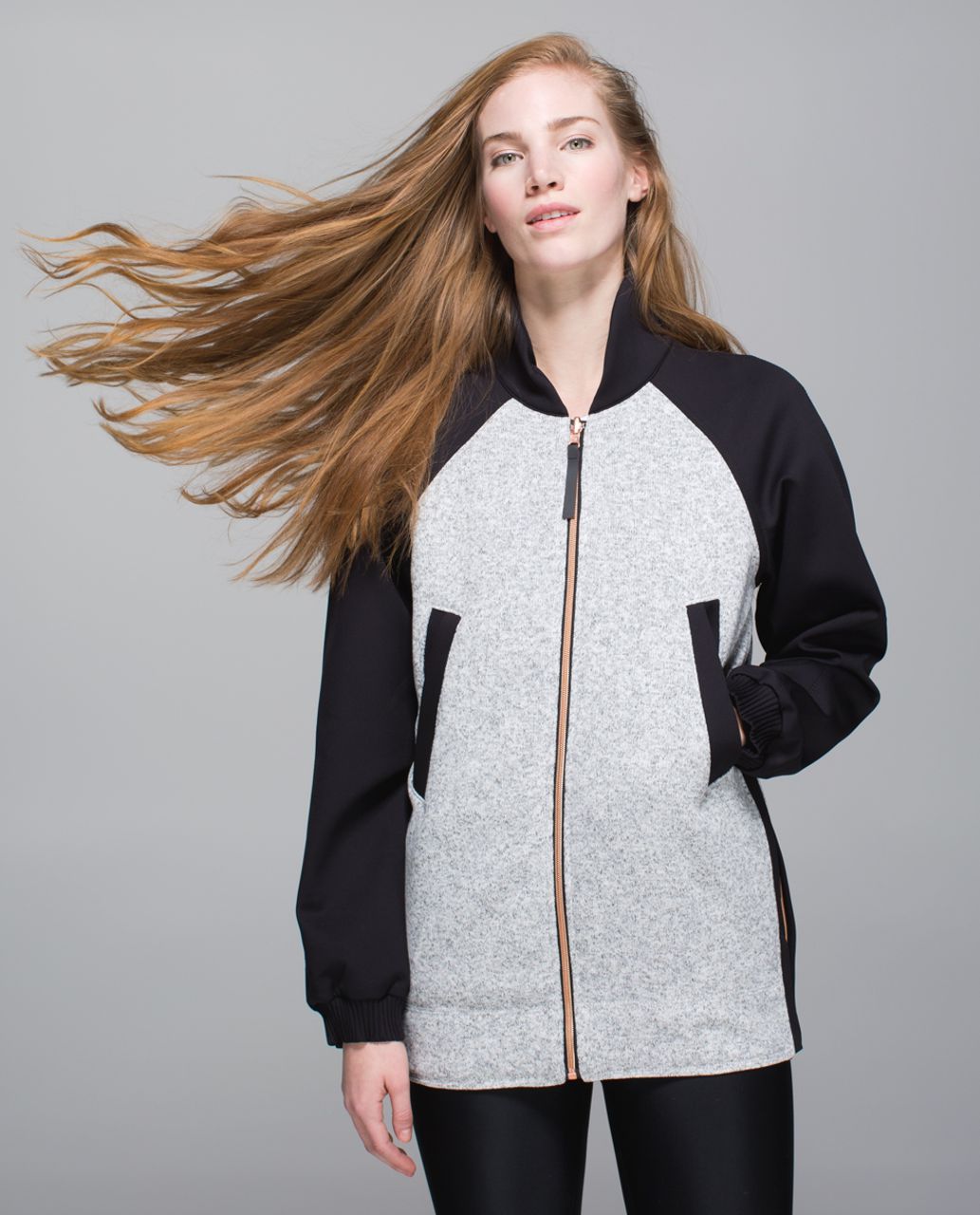 Lululemon Both Ways Bomber - Heathered White / Black / Atomic Flower Silver Spoon Black