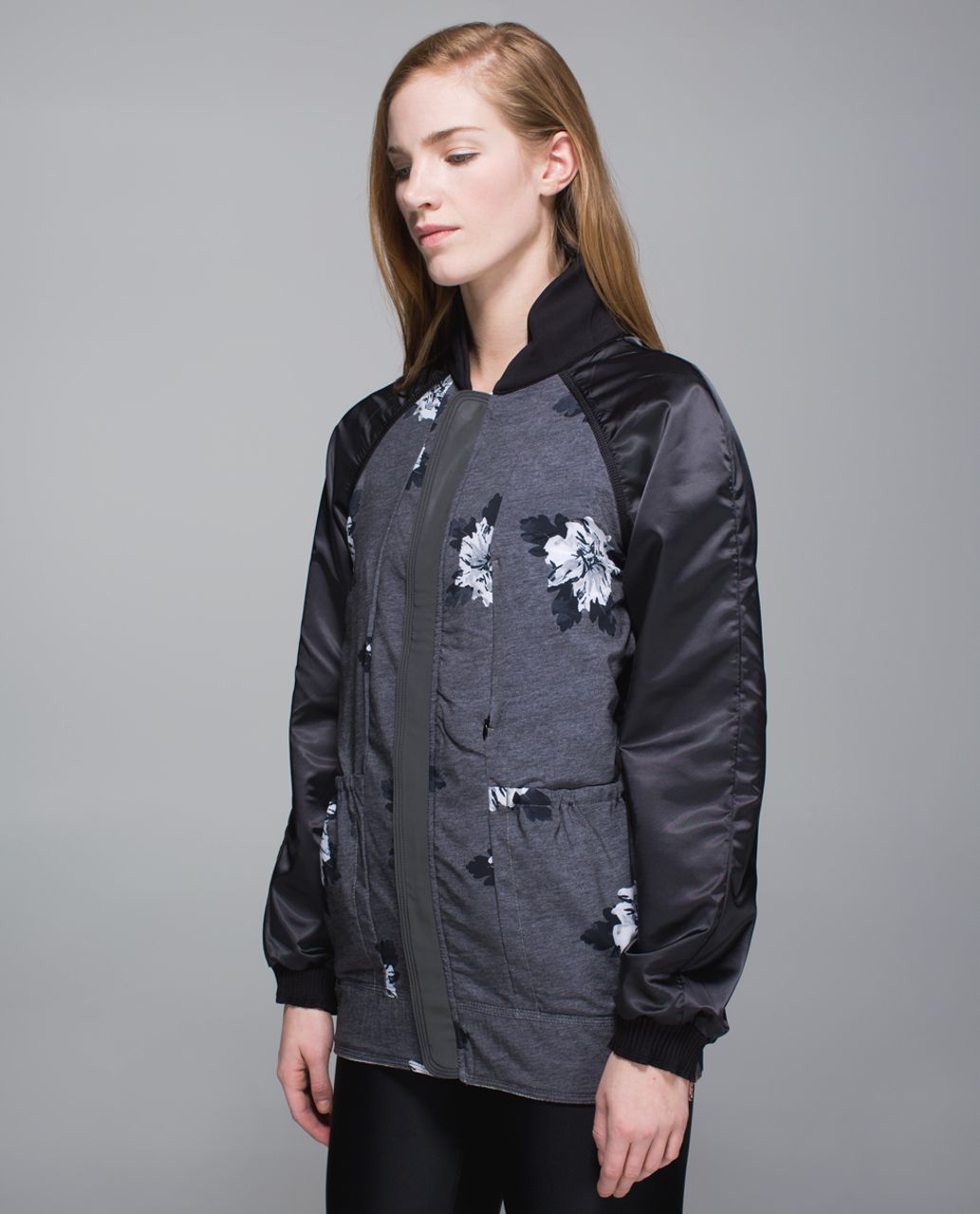 Lululemon Both Ways Bomber - Heathered White / Black / Atomic Flower Silver Spoon Black