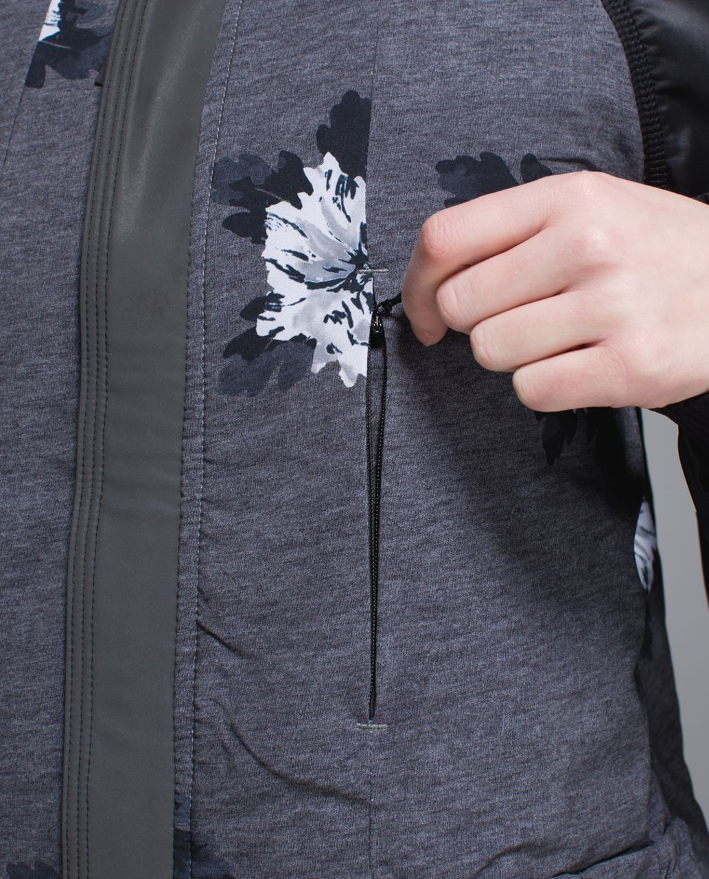 Lululemon Both Ways Bomber - Heathered White / Black / Atomic Flower Silver Spoon Black