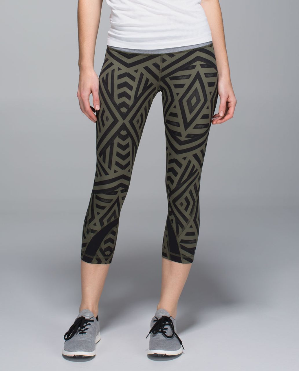 Lululemon Run:  Inspire Crop II *All Full-On Luxtreme - Chevron Shuffle Fatigue Green Black / Black / Heathered Slate