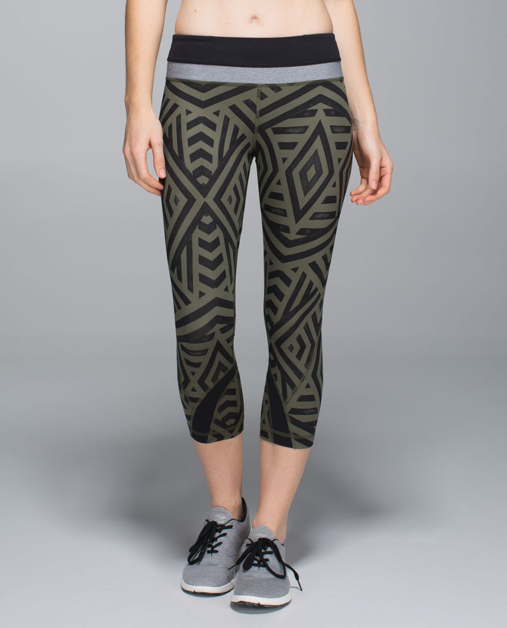 Lululemon Run:  Inspire Crop II *All Full-On Luxtreme - Chevron Shuffle Fatigue Green Black / Black / Heathered Slate