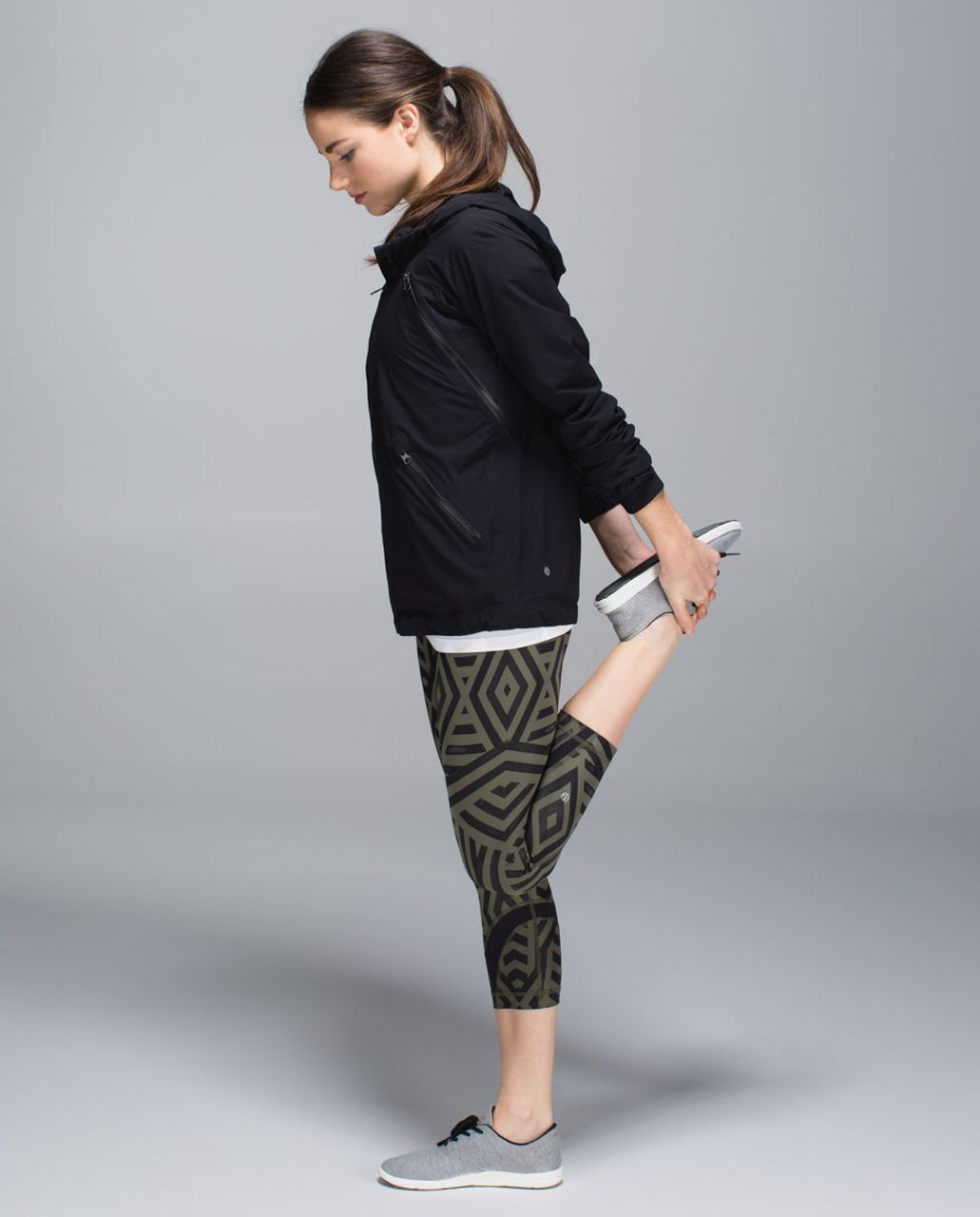 Lululemon Run:  Inspire Crop II *All Full-On Luxtreme - Chevron Shuffle Fatigue Green Black / Black / Heathered Slate