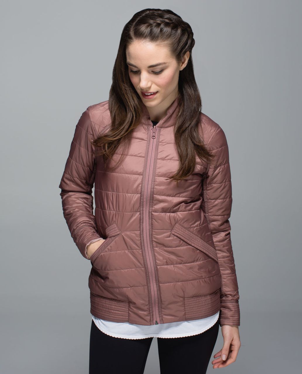 Lululemon The Bomb Bomber Jacket - Bark Berry / Heathered Bark