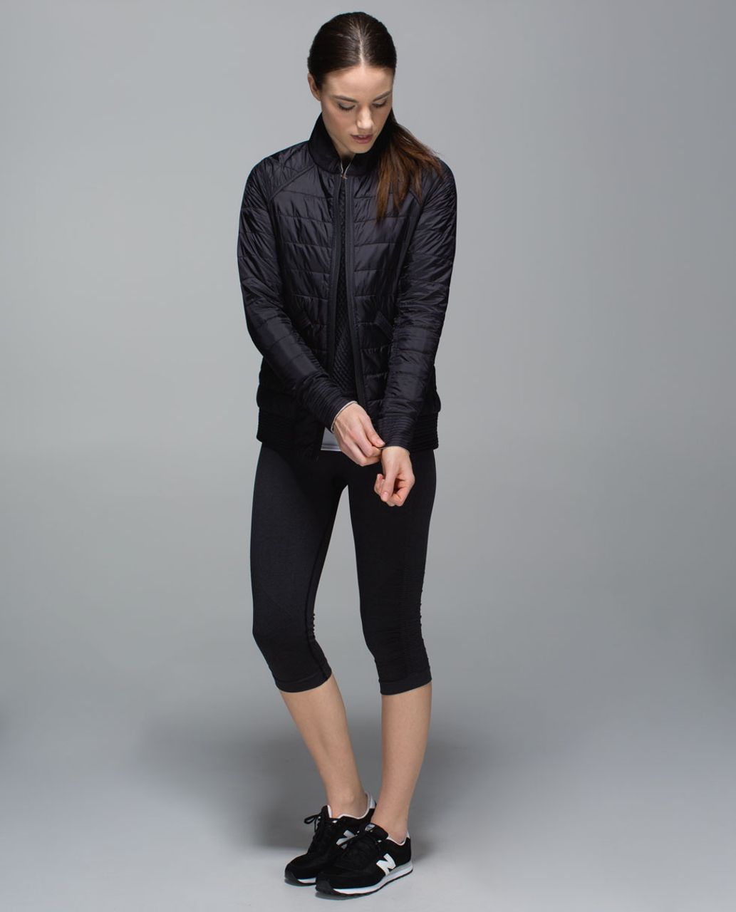 Lululemon The Bomb Bomber Jacket - Black / Heathered Medium Grey 