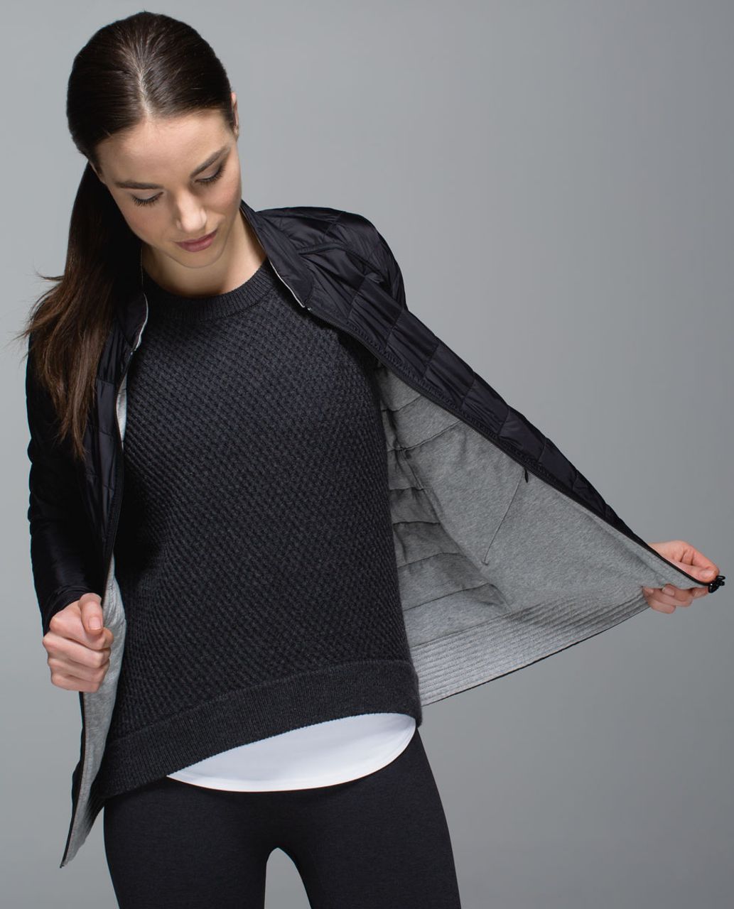 Lululemon The Bomb Bomber Jacket - Black / Heathered Medium Grey - lulu ...