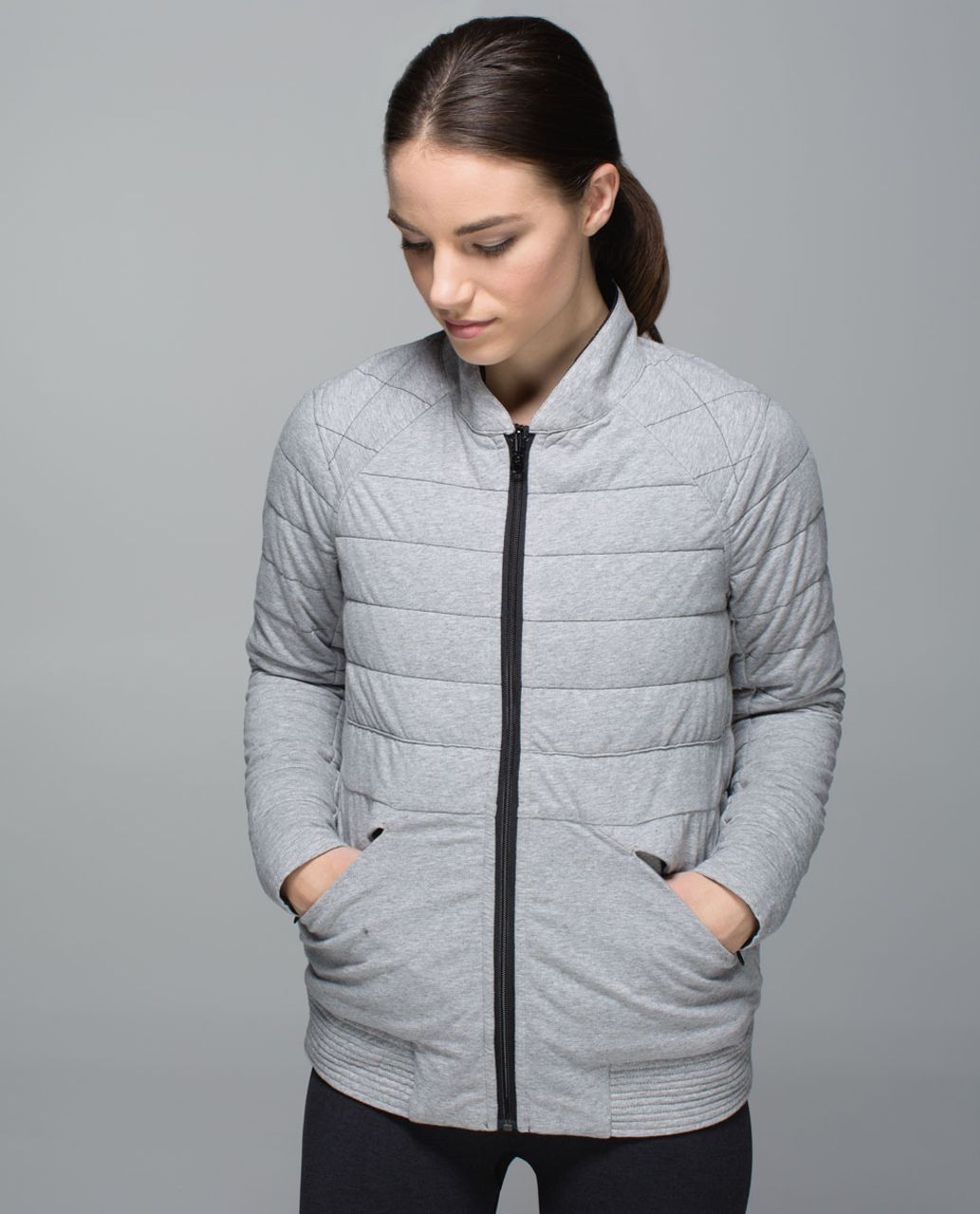 Lululemon The Bomb Bomber Jacket - Black / Heathered Medium Grey