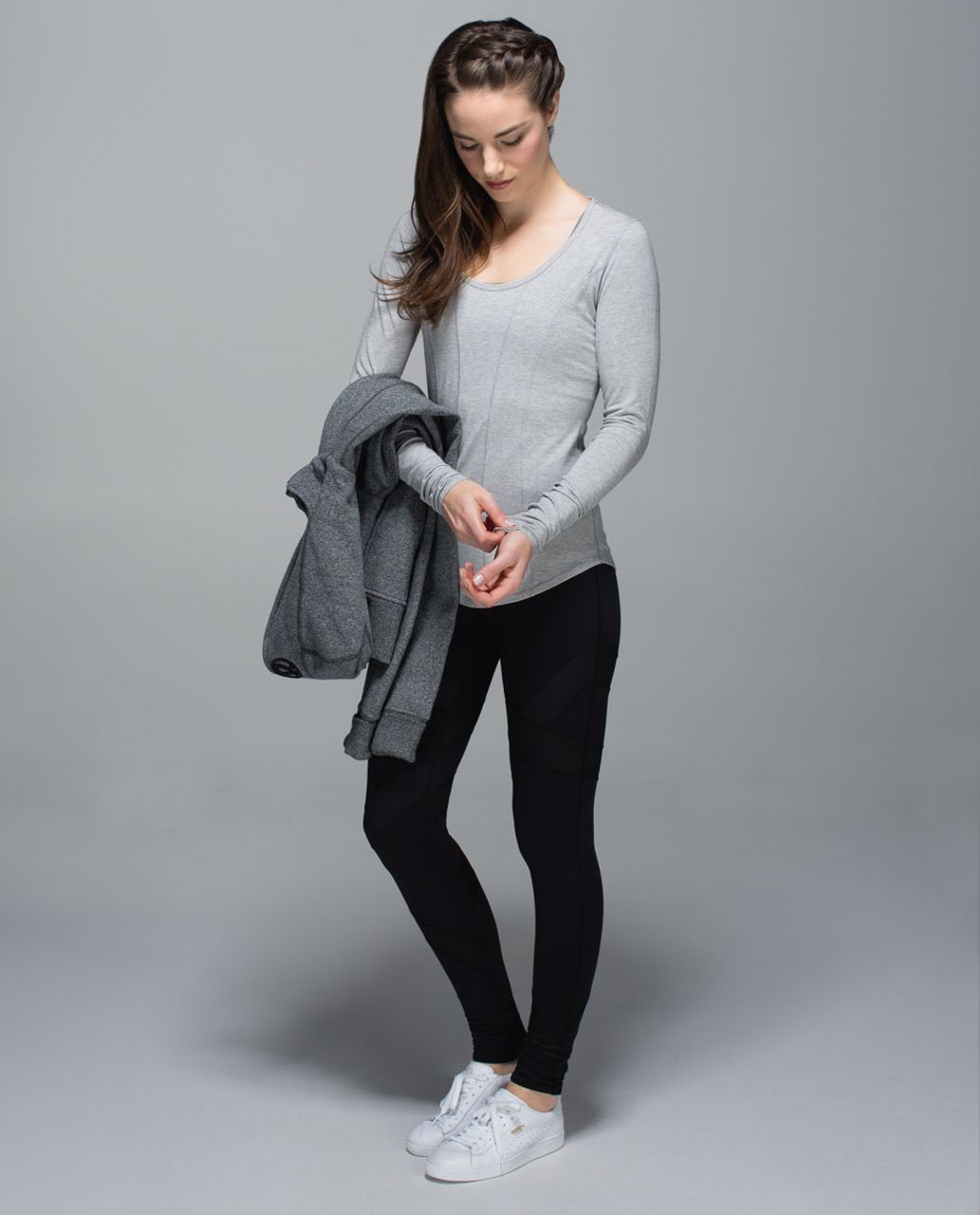 Lululemon Between The Lines Long Sleeve - Mini Stripe Heathered Medium Grey Angel Wing